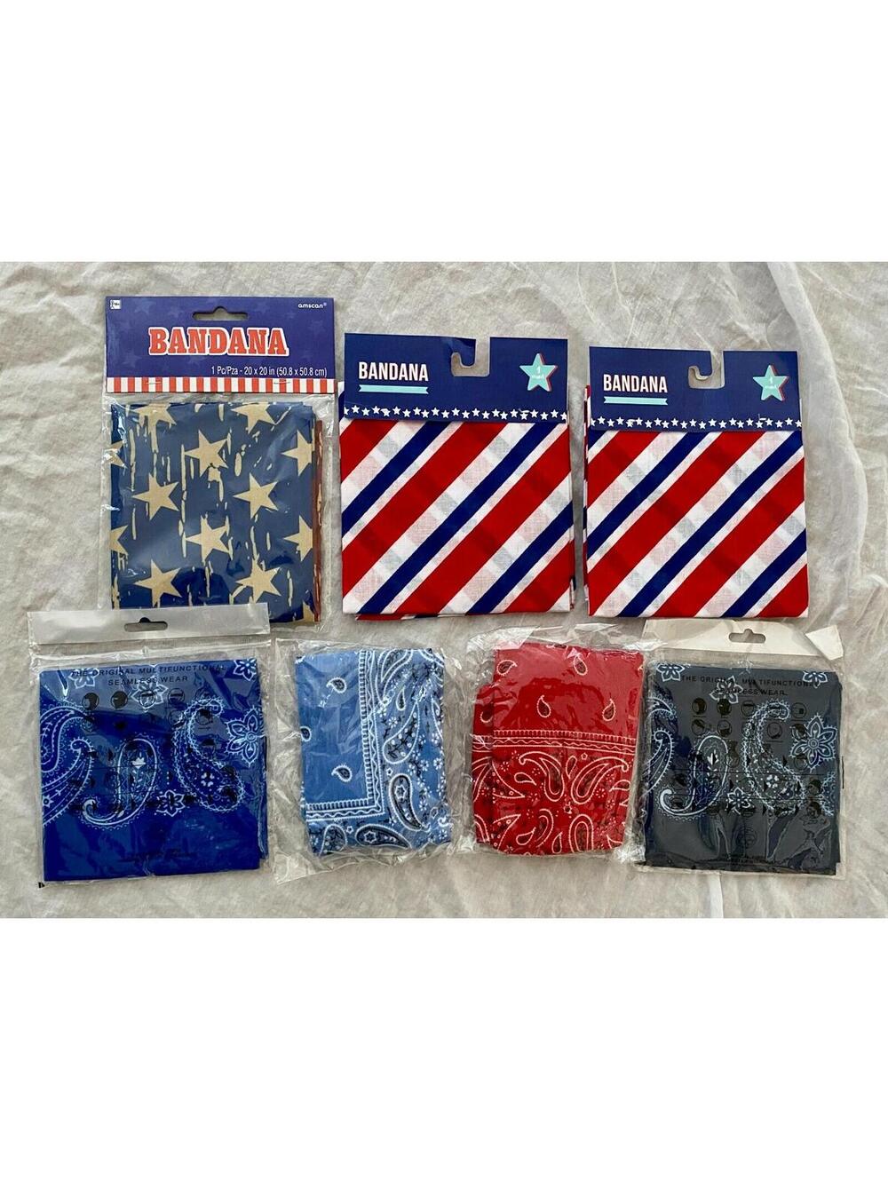 Lot of 7: NWT Red White Blue Patriotic Bandana Seamless Headwear Face Mask OS